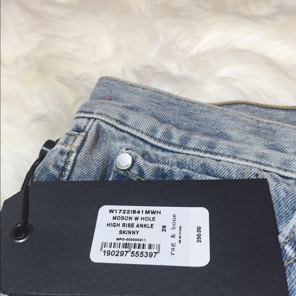 Rag&Bone Mdson w/hole high rise skinny sz29 NWT - Picture 4 of 5